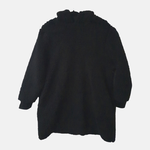 New Soft Black Long Sleeve Sherpa Hoodie Pullover w/Pockets Size L-XL - Picture 1 of 2